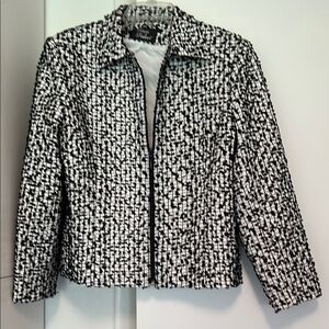 Women's Black and White Lightweight Fully Lined Sequin Zipper Front Jacket